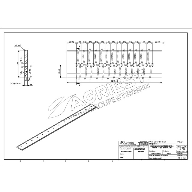 Lame Percee 150X16 LG 1950 400HB 14 TRS Ø16 EA 142 référence fournisseur 451157